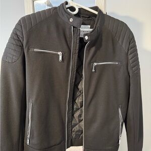 Zara Men’s Moto Jacket Quilted Shoulders Black Size Medium